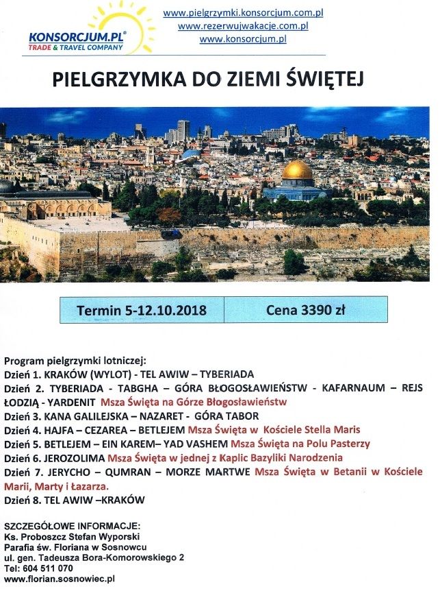 Pielgrzymka do Ziemi Świętej - aktualizacja