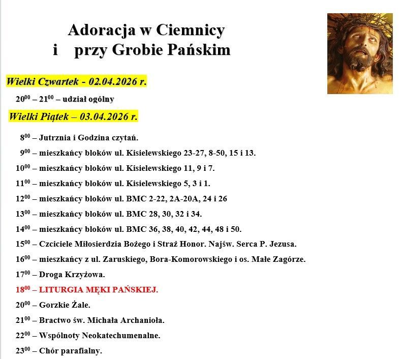 Plan adoracji w ciemnicy i przy Grobie Pańskim