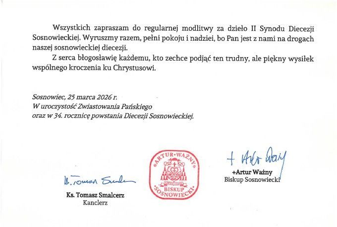 Dekret zwołujący II Synod naszej diecezji